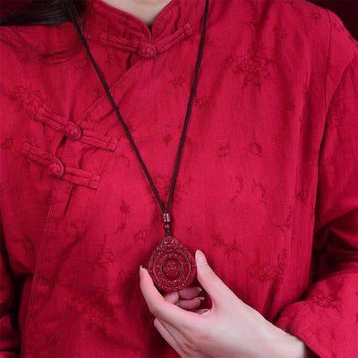 Buddha Stones Chinese Zodiac Natural Cinnabar Bagua Amulet Keep Away Evil Spirits Necklace Pendant Necklaces & Pendants BS 5
