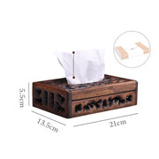 Boîte à mouchoirs en bois rétro, distributeur de mouchoirs en bois gravé, boîte de rangement pour lingettes, décoration