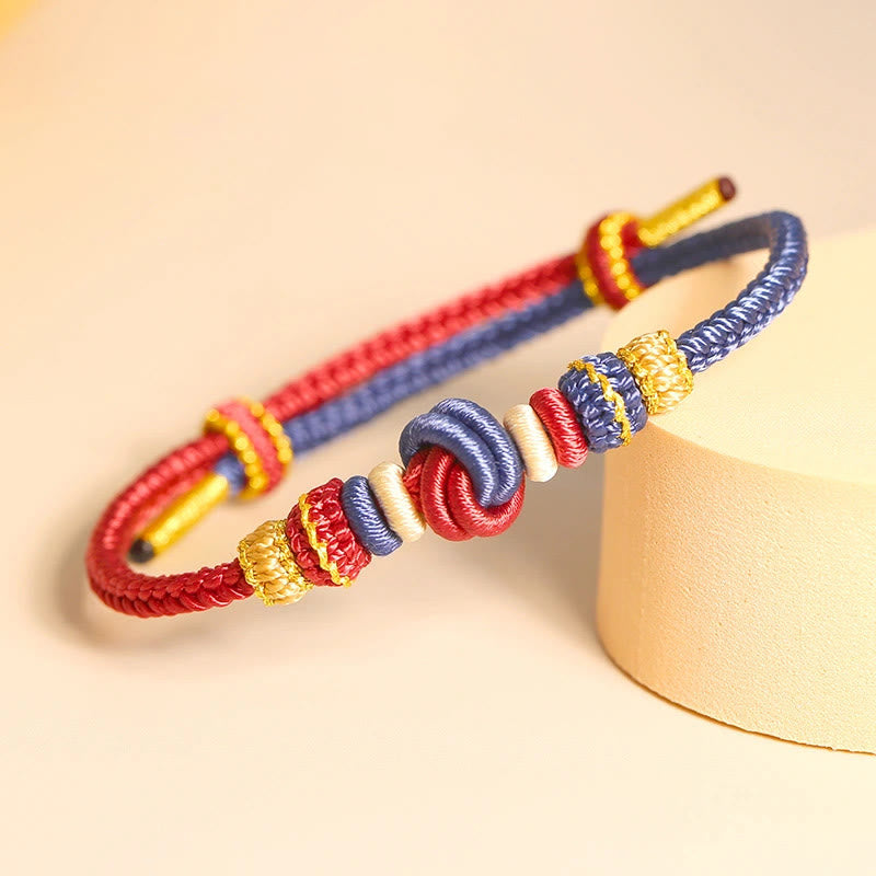 Buddha Stones Two-Color Rope Handcrafted Eight Thread Peace Knot Luck Connection Bracelet Bracelet BS Red&Dark Blue 15-17cm