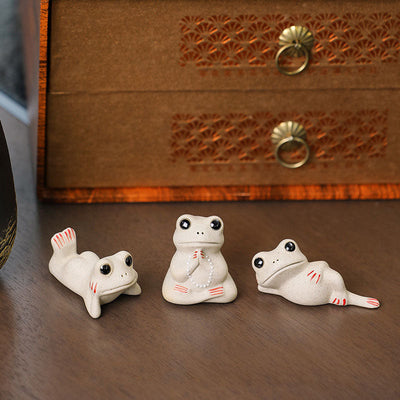 Buddha Stones Mini Small Praying Frog Ceramic Wealth Prosperity Home Tea Pet Figurine Decoration Decorations BS 1
