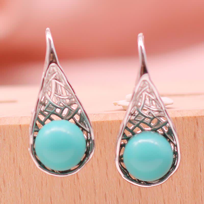 Buddha Stones 925 Sterling Silver Turquoise Beaded Pattern Protection Drop Dangle Earrings Earrings BS 5