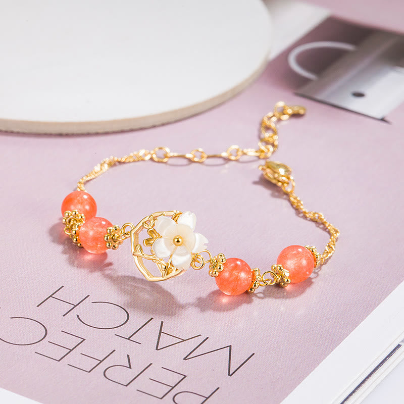 Buddha Stones Red Agate Tridacna Stone Flower Confidence Bracelet Bracelet BS 3