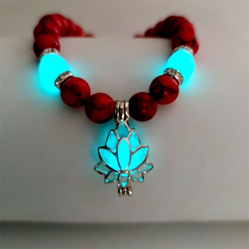 Buddha Stones Tibetan Turquoise Glowstone Luminous Bead Lotus Protection Bracelet Bracelet BS Red Turquoise Blue-Green Light