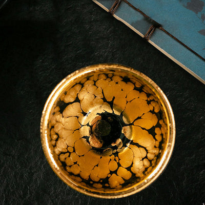 Buddha Stones 24K Gold Spot Pattern Chinese Jianzhan Ceramic Teacup Kung Fu Tea Cup Bowl With Gift Box Jian Zhan Tea Cup BS 7