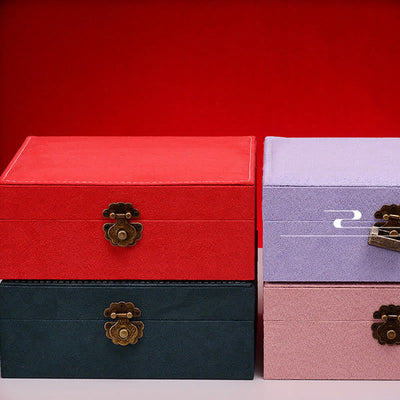 Buddha Stones Simple Design Jewelry Box Organizer Two-Layer Jewelry Storage Box Flannel Box With Lock - image 25