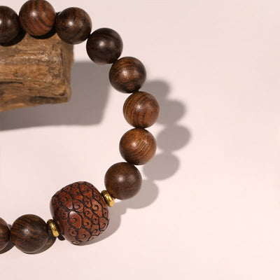 Buddha Stones Rosewood Auspicious Clouds Totem Fu Character Bamboo Pattern Warmth Bracelet Bracelet BS 3