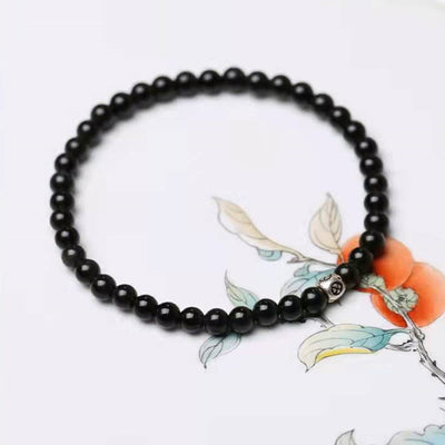 Buddha Stones Natural Black Obsidian Smoky Quartz Purification Strength Bracelet Bracelet BS 1