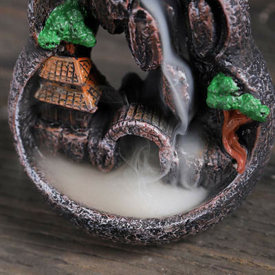 Buddha Stones Mountain Bridges Pattern Meditation Resin Backflow Incense Burner Incense Burner BS 3