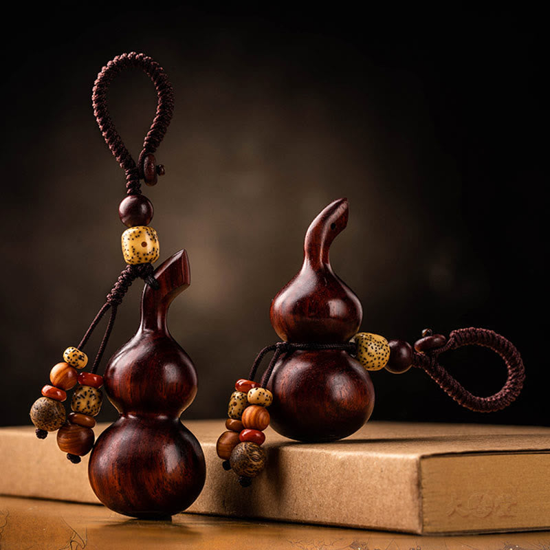 Porte-clés gourde en bois de santal rouge à petites feuilles et ébène du Tibet, protection et chance