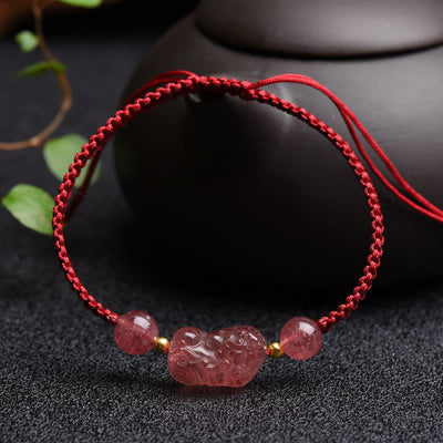 Buddha Stones Natural Strawberry Quartz PiXiu Lucky Red String Bracelet Bracelet BS 2