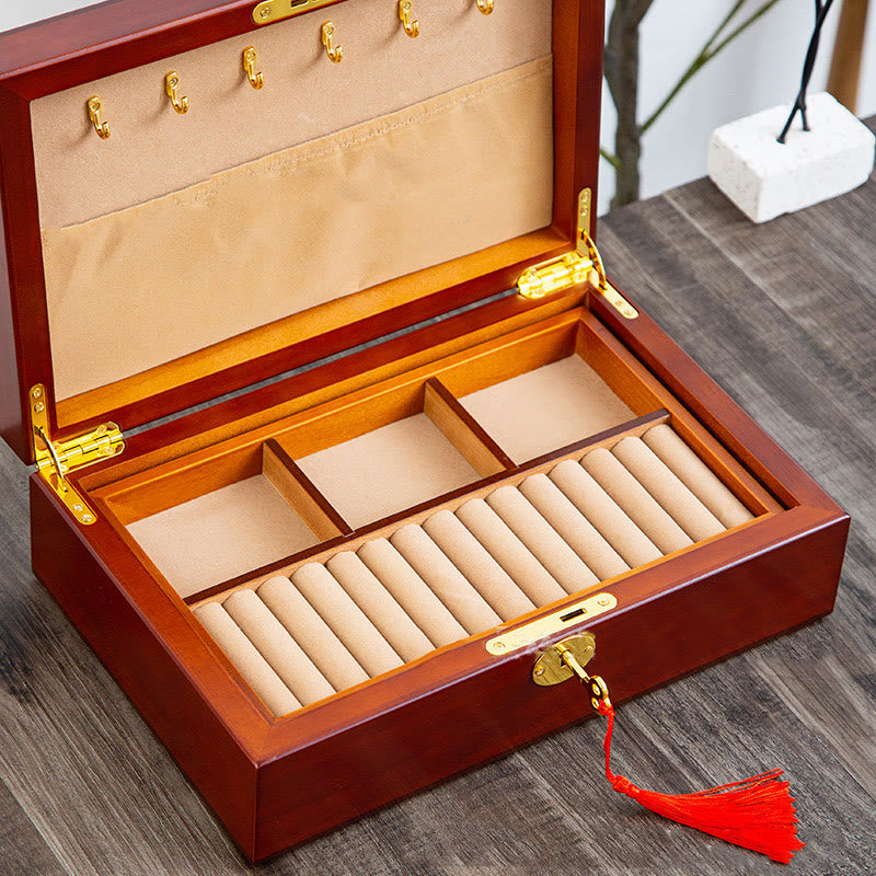 Buddha Stones Vintage Wooden Jewelry Box Two-Layer Solid Wood Jewelry Storage Box Jewelry Box BS 21