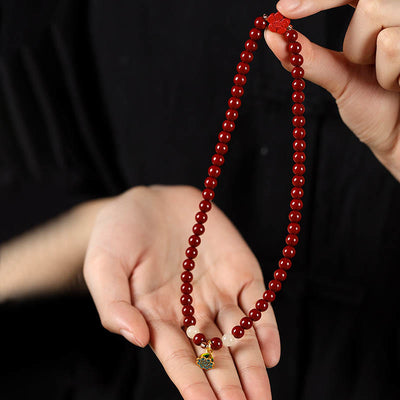 Buddha Stones Cinnabar Lotus Charm Double Wrap Blessing Bracelet Bracelet BS 3