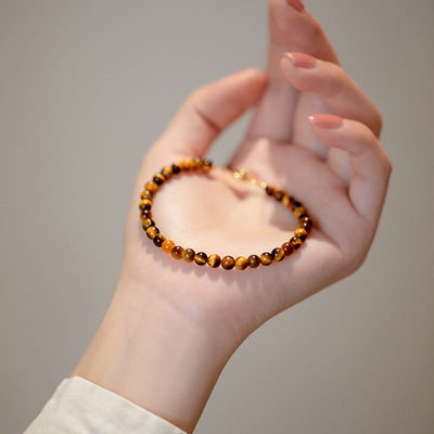 Foviel 14K Gold Plated Natural Tiger Eye Stone Courage Protection Bracelet