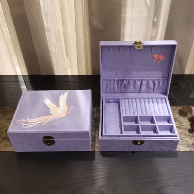 Buddha Stones Purple Phoenix Jewelry Box Organizer Two-Layer Jewelry Storage Box Flannel Box Jewelry Box BS 3