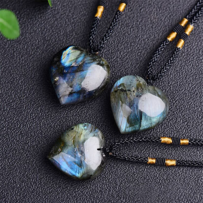 Buddha Stones Labradorite Love Heart Support Necklace Pendant Necklaces & Pendants BS Labradorite