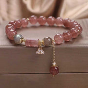 Bracelet à breloques fleur en quartz fraise naturel et zircon Foviel
