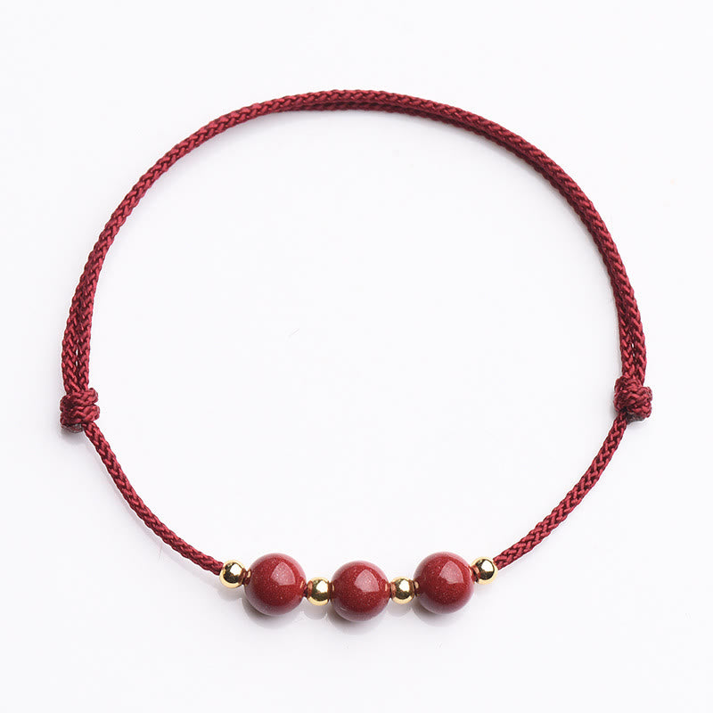 Buddha Stones Natural Lucky Cinnabar Bead Blessing String Bracelet Anklet Bracelet BS 19
