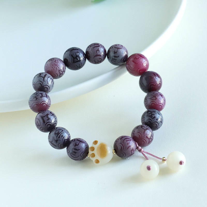 Buddha Stones Bodhi Seed Om Mani Padme Hum Carved Harmony Bracelet Bracelet BS Purple Bodhi Seed(Wrist Circumference 14-16cm)