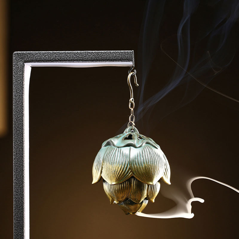 Buddha Stones Lotus Meditation Hanging Incense Burner Decoration Decoration BS 6
