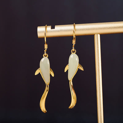 Fish Pattern Jade Luck Dangle Drop Earrings Earrings BS 1
