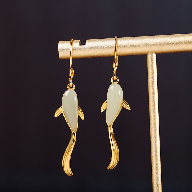 Fish Pattern Jade Luck Dangle Drop Earrings Earrings BS 1