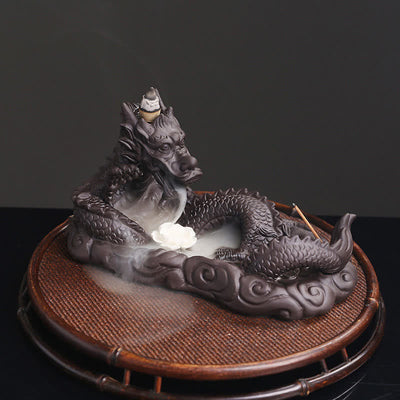Buddha Stones Dragon Playing Ball Flower Protection Incense Burner Decoration Incense Burner BS Dragon&White Flower