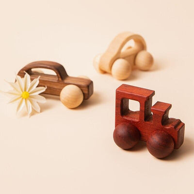 Juego de coches de madera Fidtoy para niños pequeños - Coches de juguete de empuje y rodamiento de 3 piezas para bebés