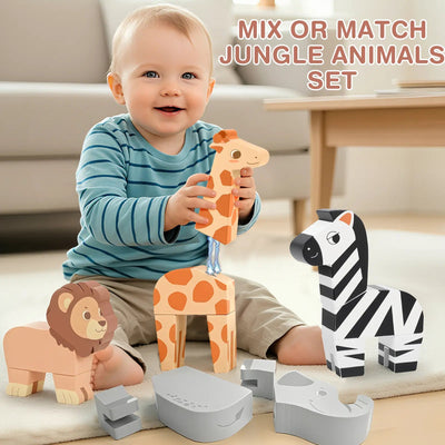 Fidtoy 16PCS Magnetic Mix & Match Jungle Animals for Ages 1–5