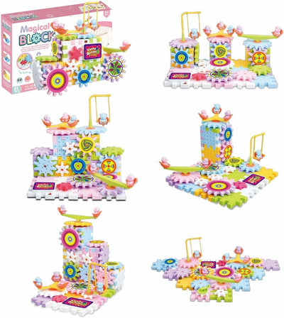 Fidtoy Magical Electronic Interlocking Gear Blocks 83 Pieces STEM Building Toy for Preschool Kids Age 2-6