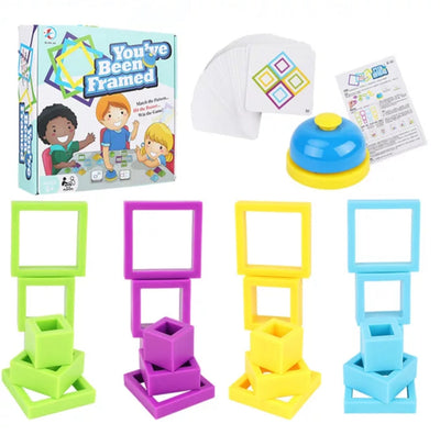 Fidtoy You Have Been Framed Intelligence Game, jeu de puzzle d'association de formes avec des cadres colorés, 50 cartes recto-verso et un buzzer, pour 2 à 4 joueurs à partir de 6 ans