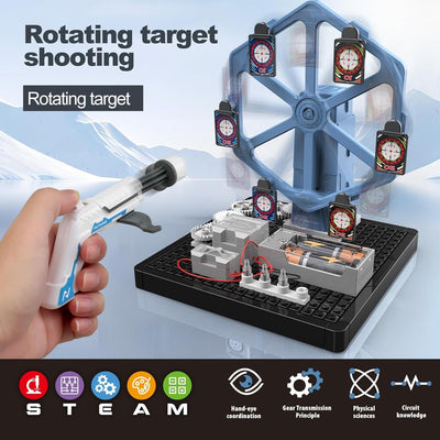 Fidtoy STEAM Machinery Bow and Arrow Rotating Circuit Kit for Kids Ages 8+, ABS Plastic STEM Assembly Shooting Target Toy with Gears and Circuit Learning