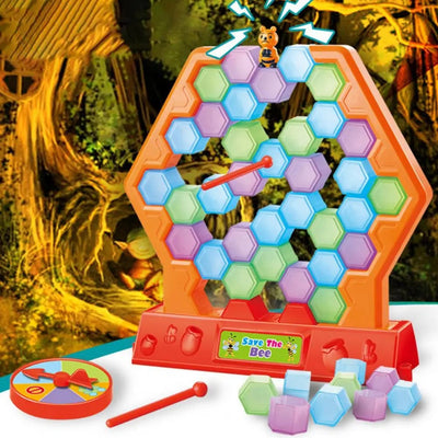 Fidtoy Save the Bee Stacking and Tumbling Game for Kids Ages 3+, Plastic Beehive Balance Board Game with 45 Honeycomb Pieces, 2 Grabbers, Spinner and Bee, Color Recognition Fine Motor Family Game