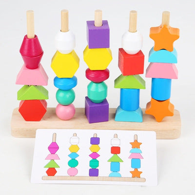 Five Column Sequencing Wooden Puzzle with Lacing - 111