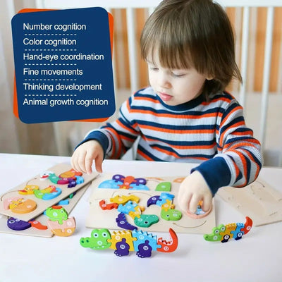 Fidtoy Puzzle 3D cognitif de croissance animale - Animaux aléatoires, Puzzle de croissance animale en bois avec pièces numérotées, Jouet d'apprentissage Montessori sur la nature pour enfants