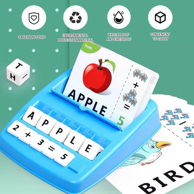 Fidtoy 2in1 Alphanumeric Word and Math Learning Kit, Plastic Preschool Spelling and Counting Game with 64 Word Cards, Letter Blocks, Number Blocks and Math Symbols Ages 2-6