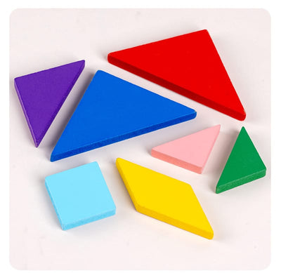 Fidtoy 3 in 1 Brainteaser Tangram Puzzle Board, Wooden Vehicle Shape Matching Puzzle, Color Recognition Fine Motor Learning Toy Ages 3+