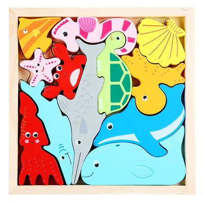 4-in-1 Wooden Animal Puzzles - Farm, Ocean, Dino and Wild Themes | Fine Motor and Cognitive Skill Builder
