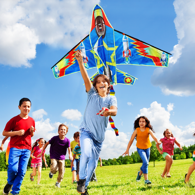 Fidtoy Fighter Plane Kite Set for Kids with 2 Easy Grip Handles