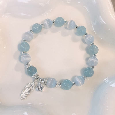 Buddha Stones 925 Sterling Silver Aquamarine Cat's Eye Healing Feather Star Charm Bracelet - image 3