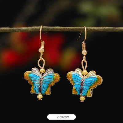 Buddha Stones Lotus Butterfly Flower Alloy Copper Enlightenment Drop Earrings Earrings BS Sky Blue Butterfly 2.3*2cm