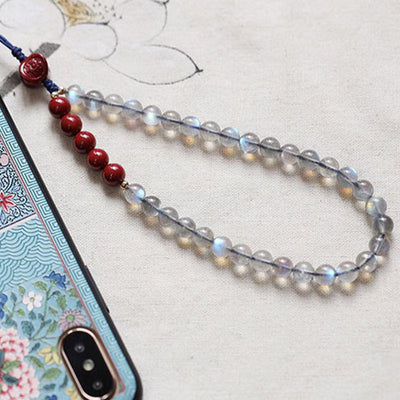 Buddha Stones Natural Moonstone Cinnabar Calm Positive Phone Decoration Decorations BS 6