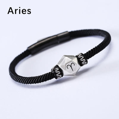 Buddha Stones 999 Sterling Silver 12 Constellations of the Zodiac Protection Handmade String Bracelet - Aries - 19CM - image 2
