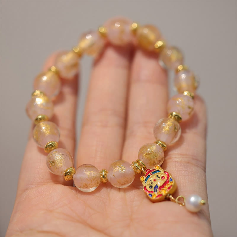 Buddha Stones Gourd God Of Wealth Charm Fortune Liuli Glass Bead Incense Ash Porcelain Bead Bracelet Bracelet BS Golden Bead God Of Wealth Charm(Wrist Circumference 14-15cm)