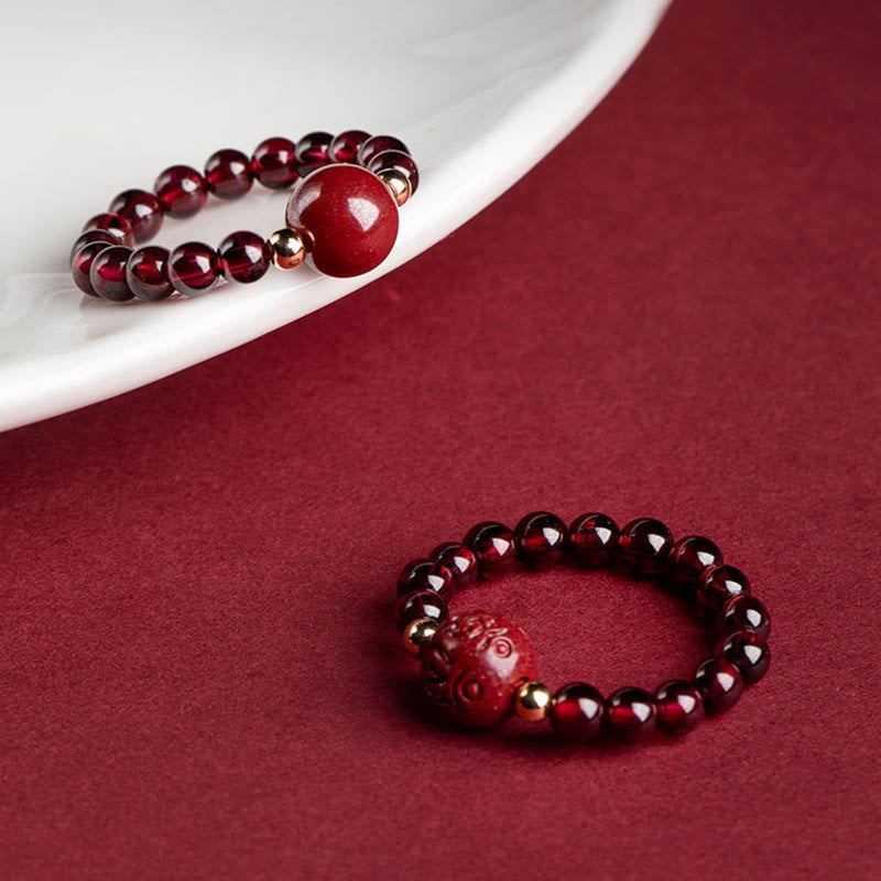 Buddha Stones Garnet Cinnabar Lucky Bead PiXiu Om Mani Padme Hum Rose Protection Ring Ring BS main