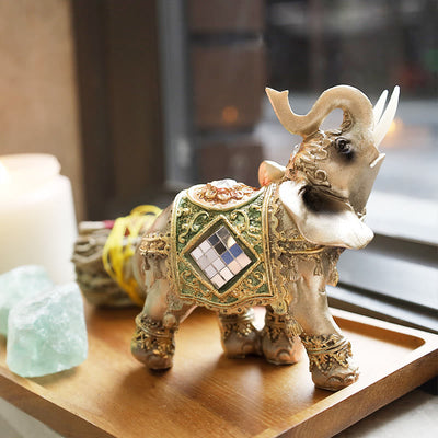 Buddha Stones Lucky Feng Shui Green Elephant Statue Sculpture Wealth Figurine Gift Home Decoration Decorations BS Medium