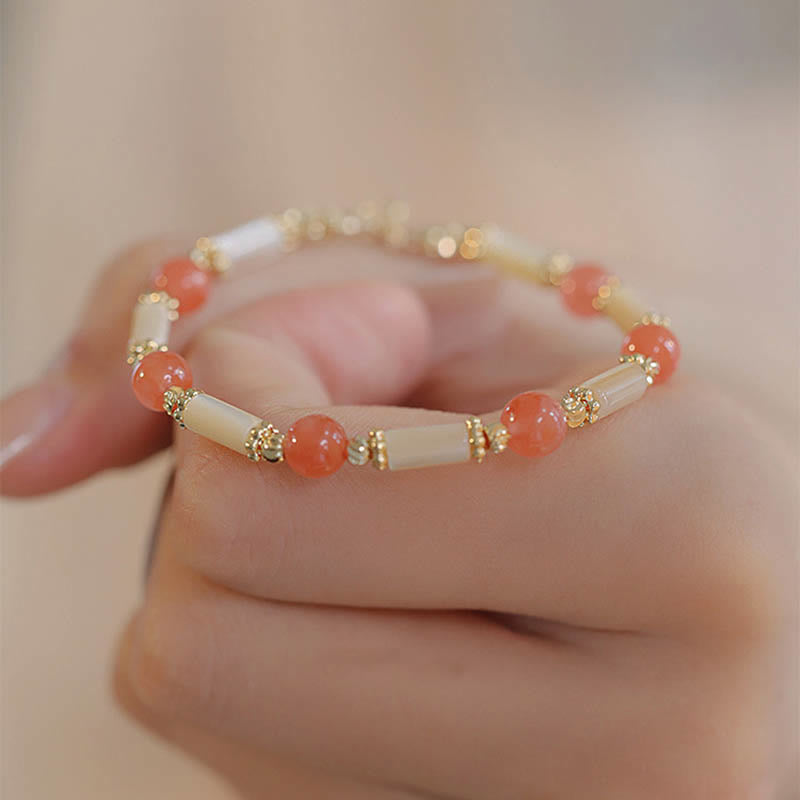 Buddha Stones Tridacna Stone Red Agate Hetian Jade Blessing Bracelet Bracelet BS Red Agate Bead(Wrist Circumference 14-16cm)