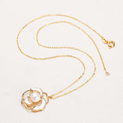 Foviel 925 Sterling Silver Pearl Camellia Pattern Happiness Necklace Pendant Earrings