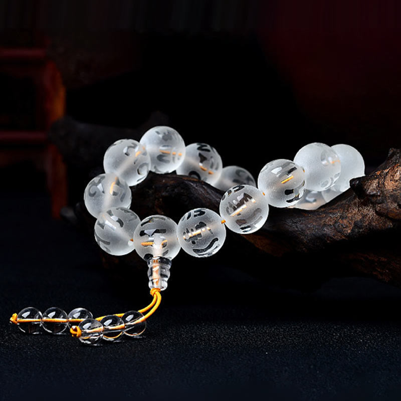 Foviel Tibet Weiß Kristall Schwarz Onyx Om Mani Padme Hum-Meditation Armband