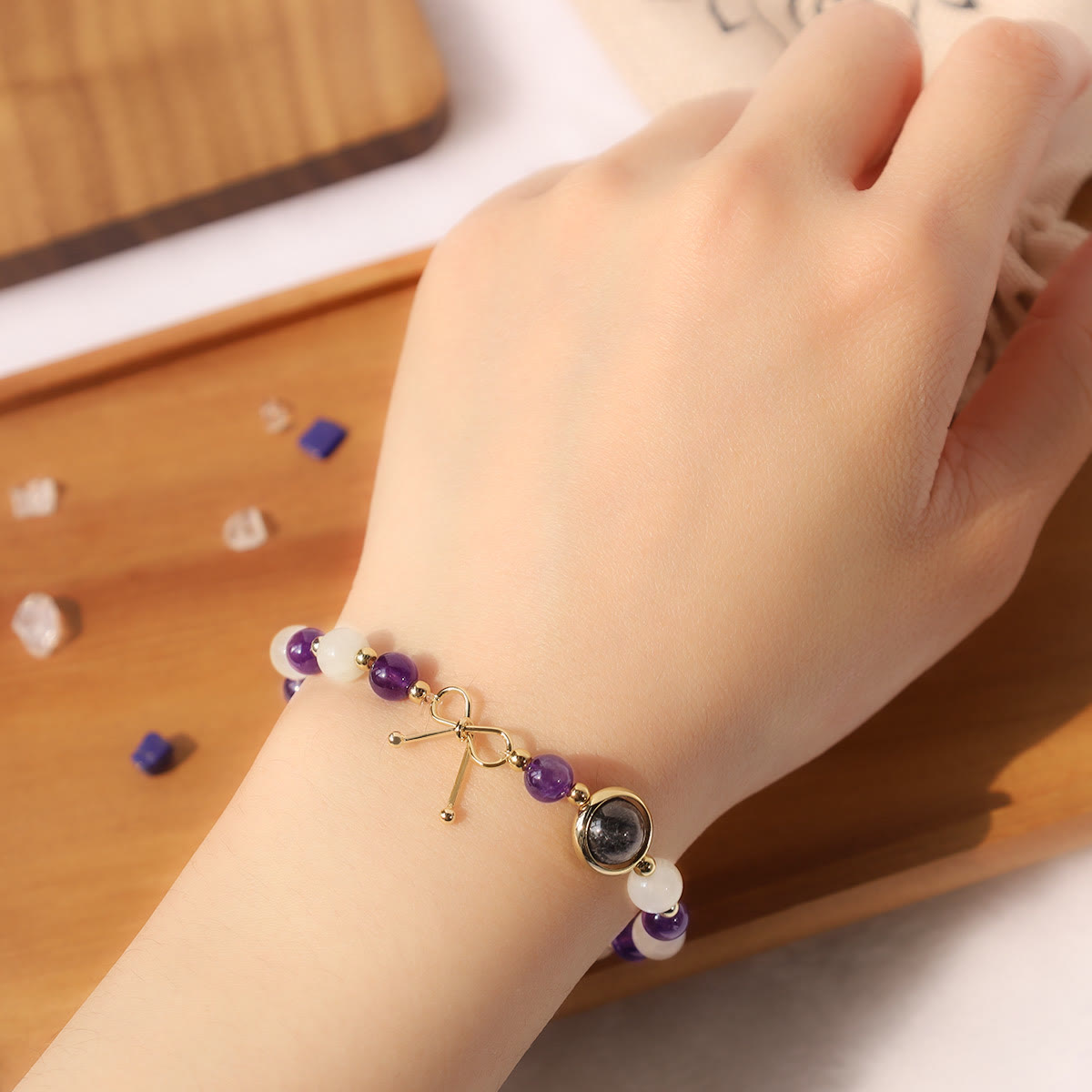 Buddha Stones Amethyst Cat Eye Black Rutilated Quartz Spiritual Bead Bracelet Bracelet BS 3