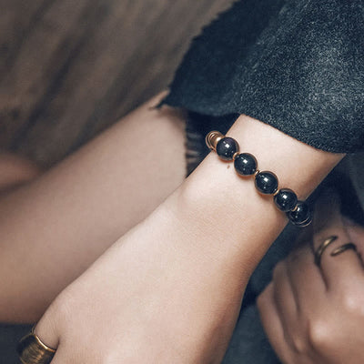 Buddha Stones Lava Rock Stone Rainbow Obsidian Copper Support Healing Bracelet Bracelet BS 17